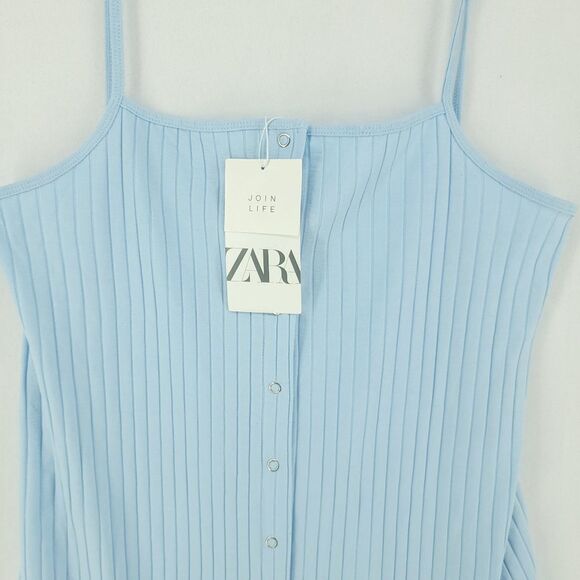 Zara US Medium Rib Knit Dress Button Down Front Baby Blue NWT - Picture 4 of 8